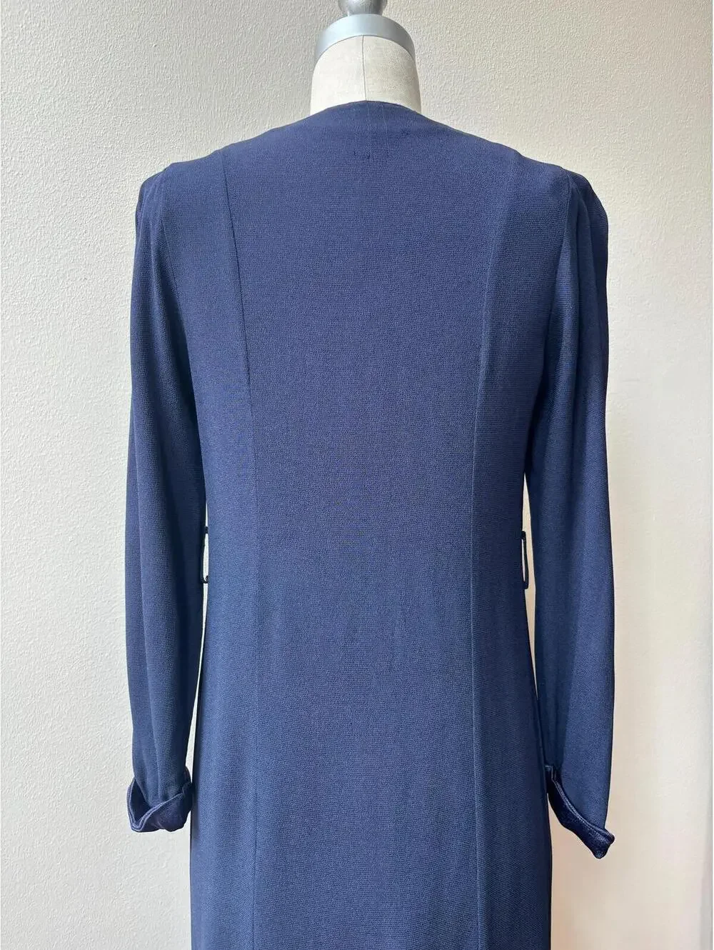 Vintage 1940s Lightweight Navy Satin Trimmed Duster Cardigan
